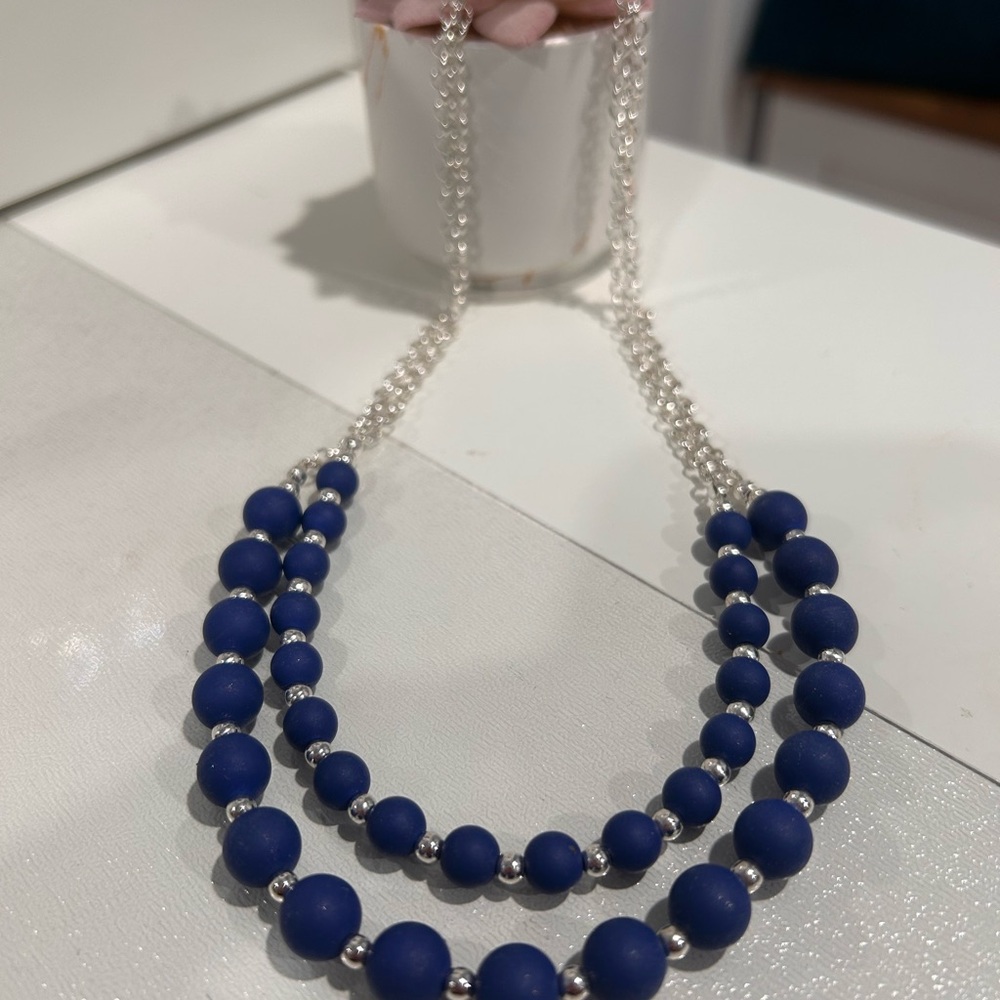 Elegant Blue and Silver Boho chic Beaded Necklace